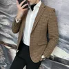 Men's Suits Brand Clothing Men Spring High Quality Woolen Business Suit/Male Slim Fit Plaid Tailcoat/Man Wedding Officiant Dress Blazers