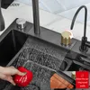 Luxury Kitchen Sink rostfritt stål vattenfall kran med multifunktion Touch stor enskilda skålkök roman kök accessorie