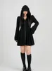 Casual Dresses Black Slim High midje Zip Up Cardigan Dress Women Gothic Hooded Sweatshirt Korean Fashion Y2K Vestido de Mujer