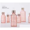 Bouteilles d'emballage en verre rose avec couvercle en or rose compte-gouttes d'huile essentielle 5Ml 10Ml 30Ml 50Ml rechargeable voyage cosmétique conteneur goutte Deliv Otm6P