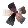 Bérets Version coréenne épaississement en peluche en plein air garder au chaud femmes bonnet boule de fourrure dégradé couleur automne hiver pompon chapeau tricoté