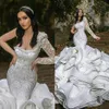 2021 Luksusowe marszczenia Suknie ślubne syrenki plus rozmiar jedno ramię Kaplica Wspaniałe suknie ślubne Nigerian Arabskie małżeństwo Dre226U