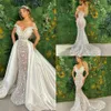 Luxury Mermaid Wedding Dresses With Löstagbar kjol Spets 3d Floral Appliced ​​Country Wedding Dress Satin Custom Made Vestidos DE 223V