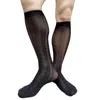 Men's Socks Thin Sheer Black Mens Long Tube See Through Summer Knee High Formal Business Dress Suit Sexy Lingerie Stocking