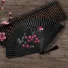 Chinese Style Products Chinese style dance hand folding fan red and black flower printing bamboo rib wedding fan family living room stage decoration