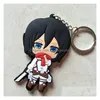 Keychains Lanyards 20Pcs Figure Attack On Titan Key Chain 3D Double Side Pvc Keyring Wings Of Liberty Keychain For Bags Kids Keys Ho Otwqd