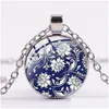 Pendant Necklaces Beautif Flower Design Art Necklace Blue And White Porcelain Glass Po Handmade Exquisite For Friends Drop Delivery Je Dhbj2