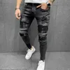 Pantalons pour hommes New Men's Four Seasons Small Feet Pencil Pants Stripe Denim Cropped Pants Stitching Pattern Jeans 2022 New Men's Jeans Z230731