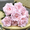 Decorative Flowers Wreaths Artificial Rose Plants Leaves Pink Silk Fake Home Decoration White Autumn Bouquet Roses Flower Office Decor 230731