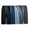 Jeans Masculino Moda de Rua Solto Estilo Coreano Calças Retas de Perna Larga Cintura Elástica Calças Denim Casual Y2k Roupas Masculinas