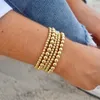 Link Armbänder Vintage Vergoldet Perlen Armband Für Frauen Männer Einfache Runde Perlen Kette Elastische Mode Party Schmuck Geschenk Großhandel