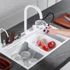 Nano White rostfritt stål Kitchen Sink Multificational Sink Waterfall Kök Kranar med dräneringskök Roman Tillbehör