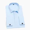 Mens Casual Shirts Mens Classic French Cuff Dress Shirts Long Sleeve No Pocket Tuxedo Male Shirt With Cufflinks Formal Party Wedding White Blue 230729