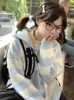 Women's Knits Tees KOSAHIKI Japanese Kawaii Cartoon Dog Embroidery Knited Cardigan Women All Match Striped Sweater Jackets Hooded Coats Kardigany 230729