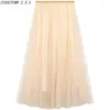 Jupes printemps été Tulle jupe longue pour femmes plissé élégant mode Baggy taille haute femme mince Maxi robe de bal