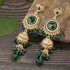 Brincos indianos Jhumka para mulheres Bohemian Vintage Gold Metal Green Crystal Bells Brinco de borla Brinco de festa de casamento Jóias Presente