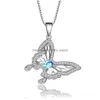 Pendentif Colliers De Mode Papillon Aile Pendentifs Chaîne Cristal Strass 925 Sier Femmes Clavicule Collier Charme Bleu Bijoux Pour Dro Dhi6A