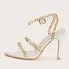 Sandals Style Party Wedding Shoes Elegant Chain Vamp Rome High Heel 2023 Summer Fashion Women's