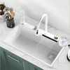 Évier de cuisine blanc moderne cascade évier en acier inoxydable multifonction lavabo évier grand lave-vaisselle simple accessoire de cuisine