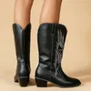 Сапоги Women Winter Boots Cute Wedge High Kicel Cowboy Western Boots Totem Gingham обувь на открытом воздухе в середине кальф.