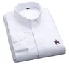 Мужские повседневные рубашки качество 100% хлопковая оксфордская рубашка мужская вышивка с длинными рукавами.