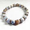 MG1953 8 MM Snow Agate Cuted Beads Bracelet Womens Natural Gemstone Beaded Chakra Wrist Jewelry