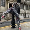 Jeans pour hommes avec motif pantalon en Denim noir pour hommes pantalons homme Hip Hop broderie graphique Streetwear japonais