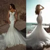 Fairy Sweetheart Mermaid Wedding Dresses Lace Appliques Bridal Gown Custom Made Crystals Sleeveless Wedding Gowns2445