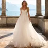 Sexy Sweetheart Lace A Line Wedding Bridal Dress Bead Spaghetti Strap Bohemian Bruidsjurken Sweep Train