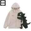 Jaquetas masculinas moda inverno quente jaqueta de lã com capuz casaco térmico grosso com patch Dinasour decoração exterior 230731