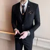 Men's Suits ( Jacket Vest Pants ) High -end Fashion Boutique Solid Color Casual Business Suit 3Pcs Set Bride's Wedding Dress Party