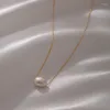 Girocollo ALLME Collane con pendente singolo di perle d'acqua dolce naturale all'ingrosso per le donne Fatte a mano in oro 14K Placcatura in rame O-catena