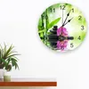 Wall Clocks Green Bamboo Leaves Stone Flower Water Reflection Clock Fashion Living Room Watch Modern Home Decoration Round