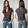 Zadig Voltaire Designer Tシャツ英語のレタープリントホットドリルのUネックの女性短袖Tシャツトップポロスの背面