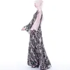 エスニック服bngs abaya eid black for cafatan marocain femmeイスラム教徒セット花chiffon道徳角スリーブドレス