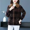 Women's Fur Faux Autumn Winter Short Thick Mother's Coat Plaid Collar Jacket Imitation Mink Fleece Middle Old Age Flip LA HKD230727