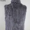 Women's Fur Faux Fur Women's Knitted Real Rabbit Fur Vest Pullover Solid Female Fashion Warm Coat HKD230727
