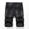 Calça jeans masculina reta preta cinza com cinco pontas stretch arruinada calça curta de verão