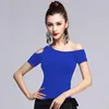 Stage Wear Solid Color Cabaret Tops Dance Sports Costume Women Latin Woman Short Sleeve Samba Standard Dances Off Shoulder T-shirt