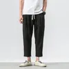 Pantaloni da uomo Estate All-Fiammifero Confortevole Traspirante Cotone sottile Lino Stile cinese Bloomer sciolto Quotidiano corto