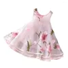 Meisjes Jurken Roze Baby Meisjes Jurk Zomer Kinderen Bloemenprint Tule Prinses Voor Casual Party Strand Vakantie Peuter Kinderkleding