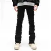 Mannen Jeans Erosie Beschadigd Ragged Edge Mode Amerikaanse High Street Rechte Buis Slanke Micro Flare Broek L230731