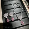 Wedding Jewelry Sets Fahsion Design Water Drop Pink CZ 925 Sterling Silver Elegant Flower Engagement Couple Earring Necklace 230729