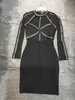 Casual klänningar 2023 Kvinnor Autumn Long Sleeve Sexig toppkvalitet Kändis Black Mesh Strech Rayon Bandage Dress Evening Party Party