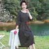 Casual Dresses 2023 Fashion Dress Women's Summer Mid Length Frag Mented Flower Round Dot Three-Quarter Sleeves Female 5XL