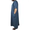 Roupas étnicas muçulmanas bordadas grande túnica árabe abaya para homens islã galabia muslin thobe kameez kaftan camisa de bolso masculina longa simples