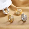 Hoop Earrings Double-sided White Zircon Square For Women Men Antique Gold Silver Color Punk Unisex U Shaped Wedding Ear Buckle