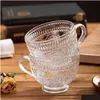 Wine Glasses Glass Coffee Mugs With Handles Embossed Tea Cups Vintage Drinking Glasre For Water Milk Latte Cappuccino Dessert Beverage Dhzwj