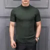 Men's Sweaters Autumn Mens Semi-High Collar Knitting Male Half-Sleeved Knit Tops Spring Stretch Chandail Heding Outerwear