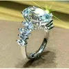 Обручающие кольца темпераментные женские группы кольцо сияют Большой овальный кубический циркон около 8 маркиз -камень роман дизайн свадебные роскошные украшения